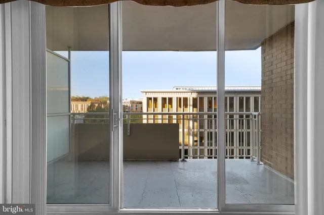 a view of a balcony from door