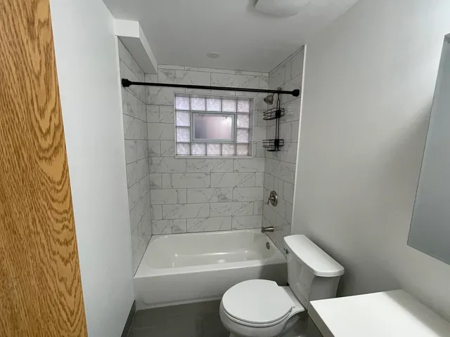 a bathroom with a toilet and a bathtub