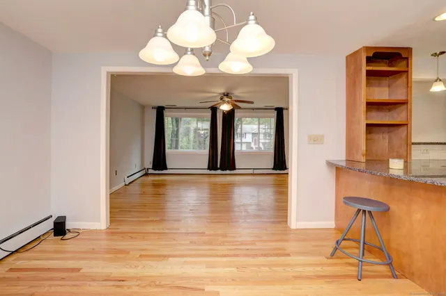 a view of a livingroom with a chandelier