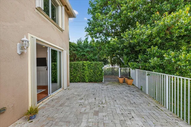 a view of a backyard with a large tree