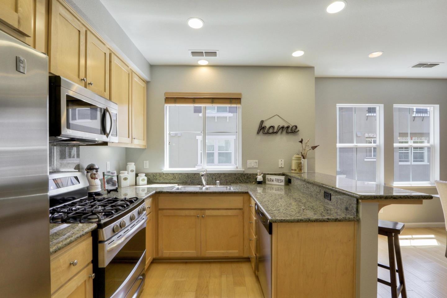 543 Saco Terrace Sunnyvale, CA 94089 - Photo 13 of 50 a kitchen with stainless steel appliances granite countertop a stove a sink and a microwave