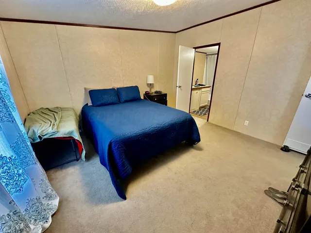 a bedroom with a bed and a couch