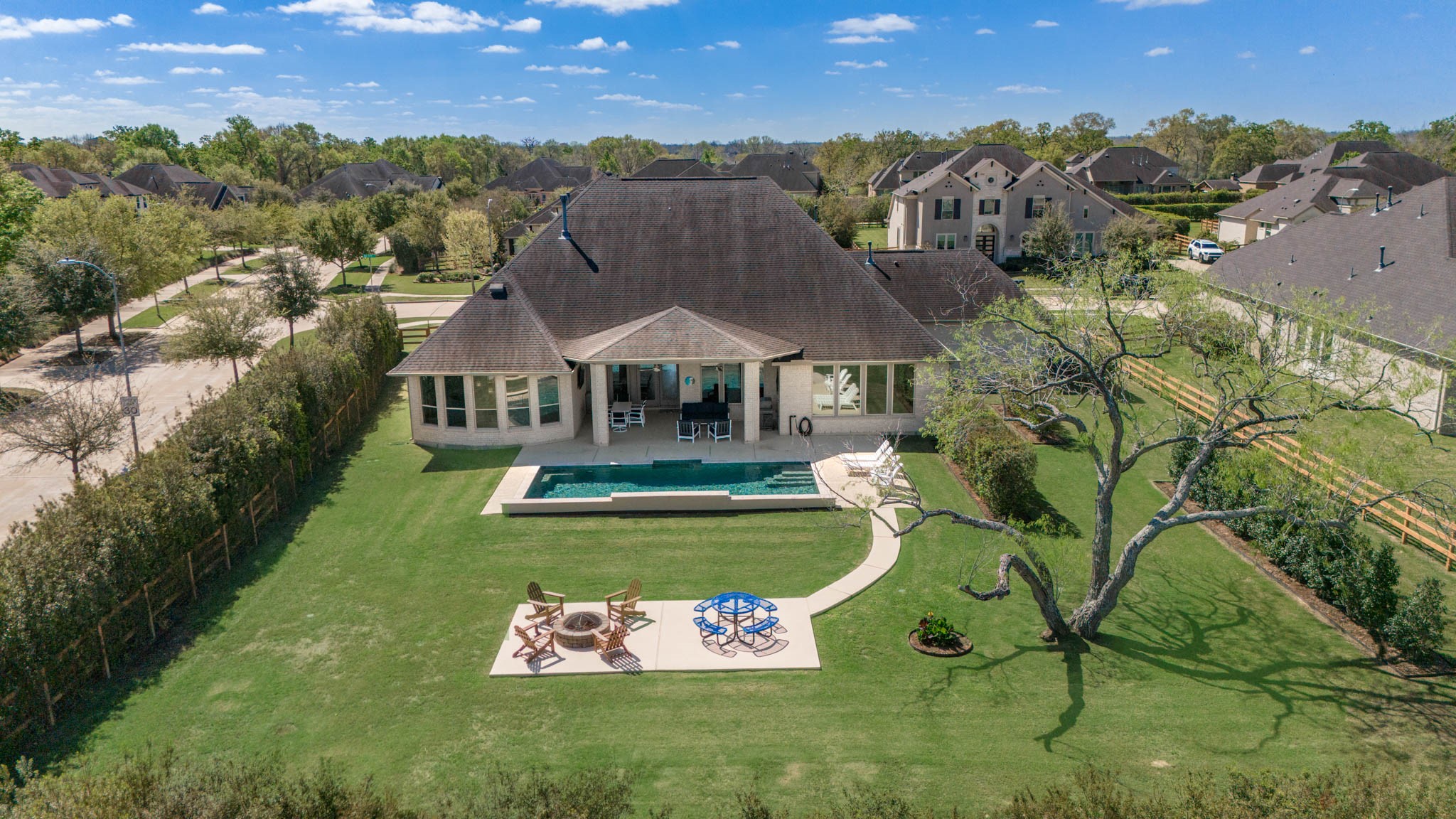 29702 Hay Field Lane Fulshear, TX 77406 - Photo 6 of 45 an aerial view of a house with swimming pool garden and mountain view in back