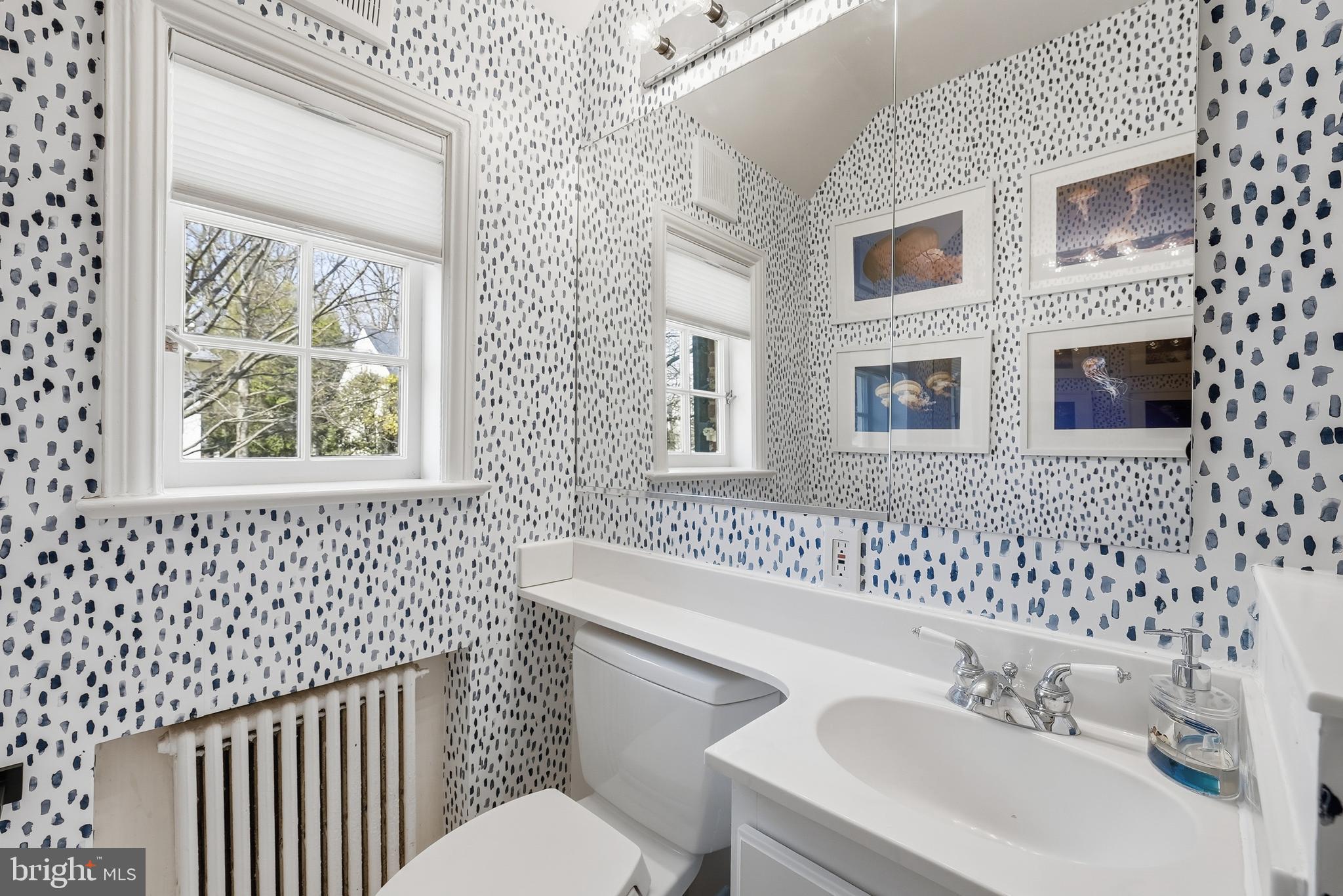 4938 Quebec Street Northwest Washington, DC 20016 - Photo 35 of 51 a bathroom with a sink a toilet and a mirror