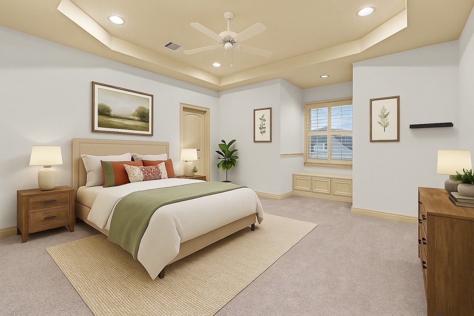 16610 Champagne Falls Court Spring, TX 77379 - Photo 40 of 50 Another generously sized secondary bedroom with tray ceiling, plantation shutters, recently installed carpet, ensuite - virtually staged for your designing ideas.