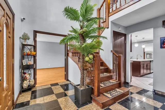 a view of an entryway with wooden floor and a potted plant