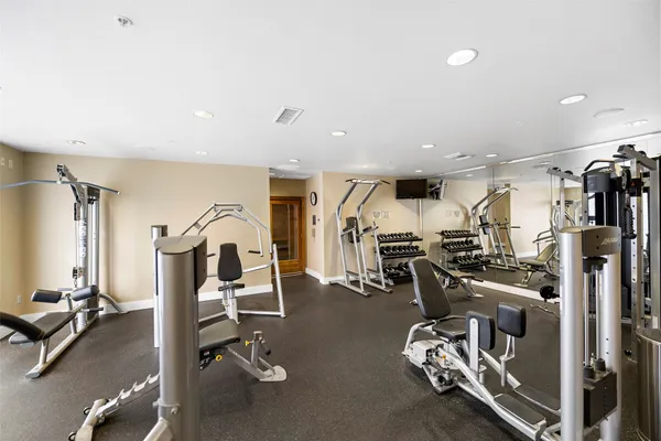 a view of a room with gym equipment