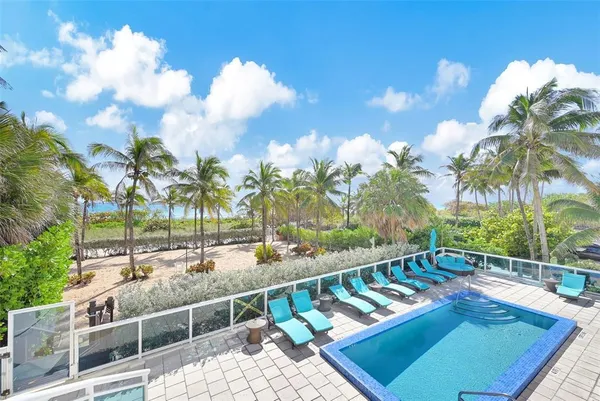 a view of a building with a garden