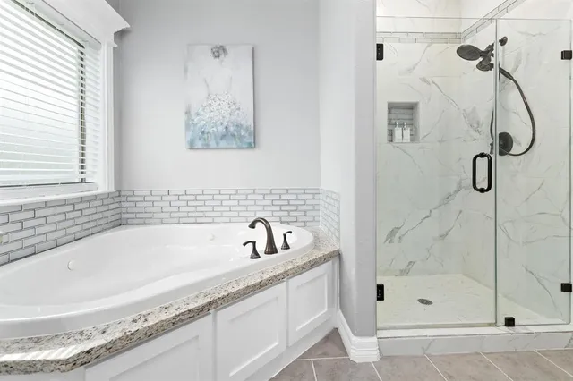 a bathroom with a bath tub and a shower