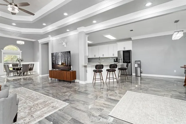 a view of a dining area with furniture