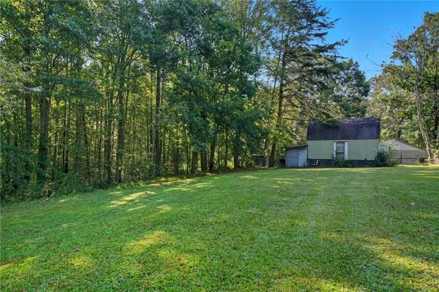 a view of a big yard with large trees