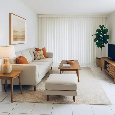 a living room with furniture flowerpot and a window