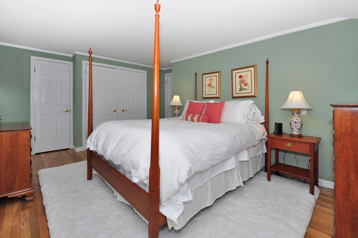 112 Hollow Tree Ridge Road Darien, CT 06820 - Photo 16 of 27 a bedroom with a bed a lamp and a potted plant