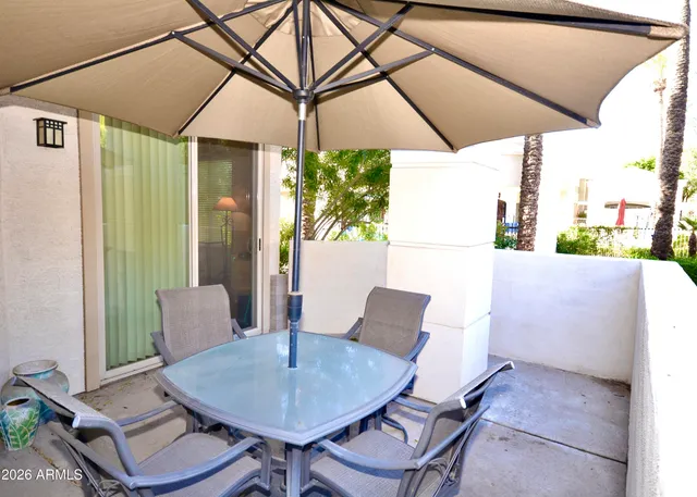 a outdoor view with a sitting space