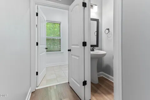 a view of a small space with racks on the wall