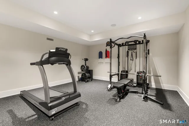 a view of a room with gym equipment