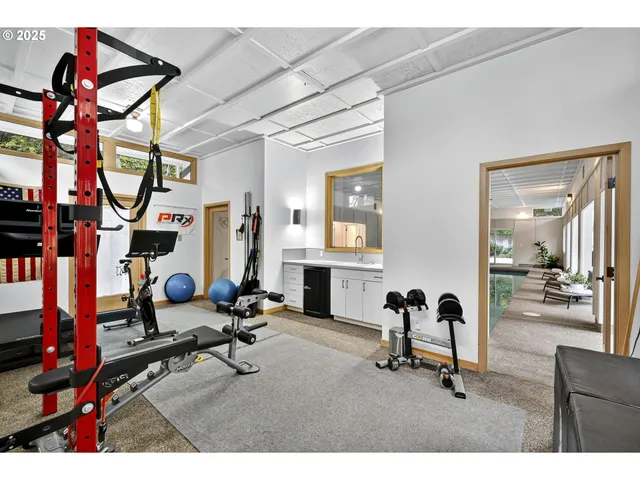 a view of a room with gym equipment