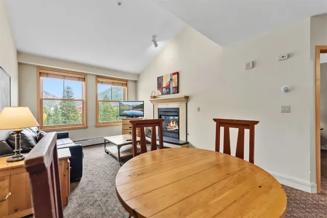 a living room with furniture a fireplace and a window