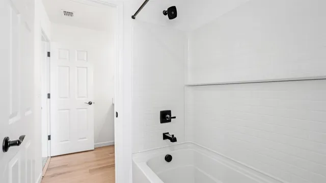 a bathroom with a bathtub