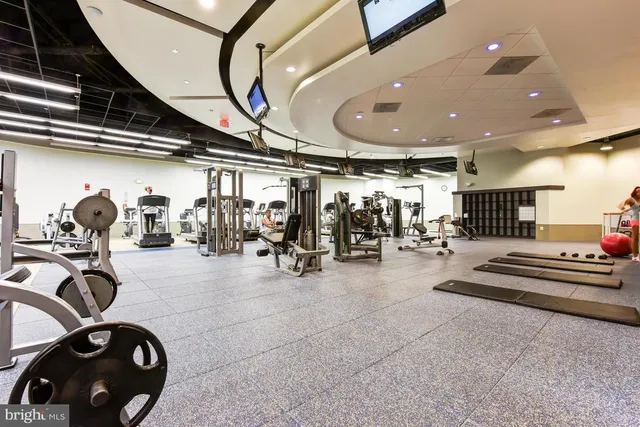 a view of a room with gym equipment