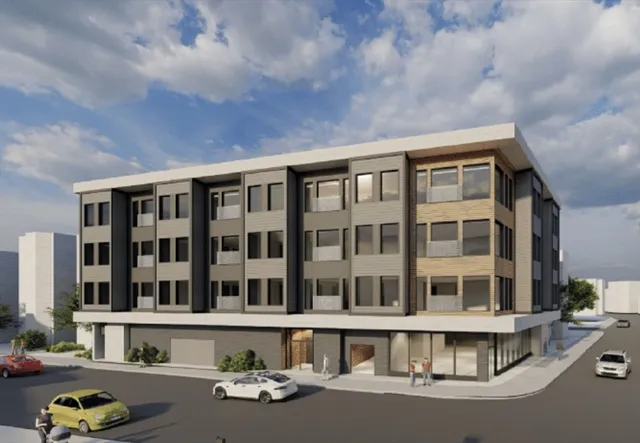 a front view of a building with balcony