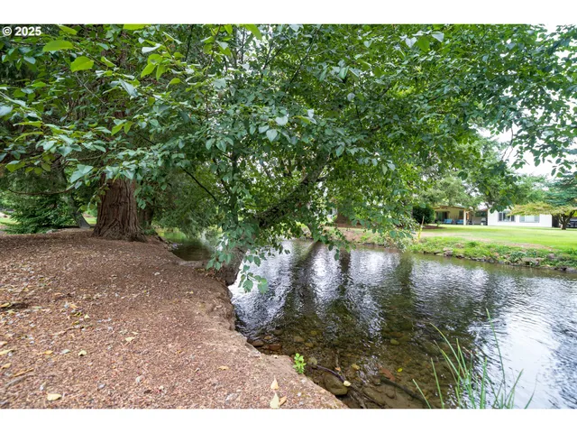 a view of a lake with a yard