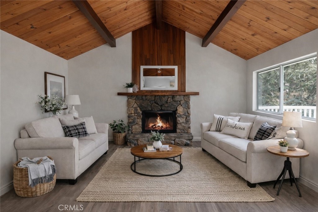 32142 Hunsaker Way Running Springs, CA 92382 - Photo 7 of 52 a living room with furniture and a fireplace