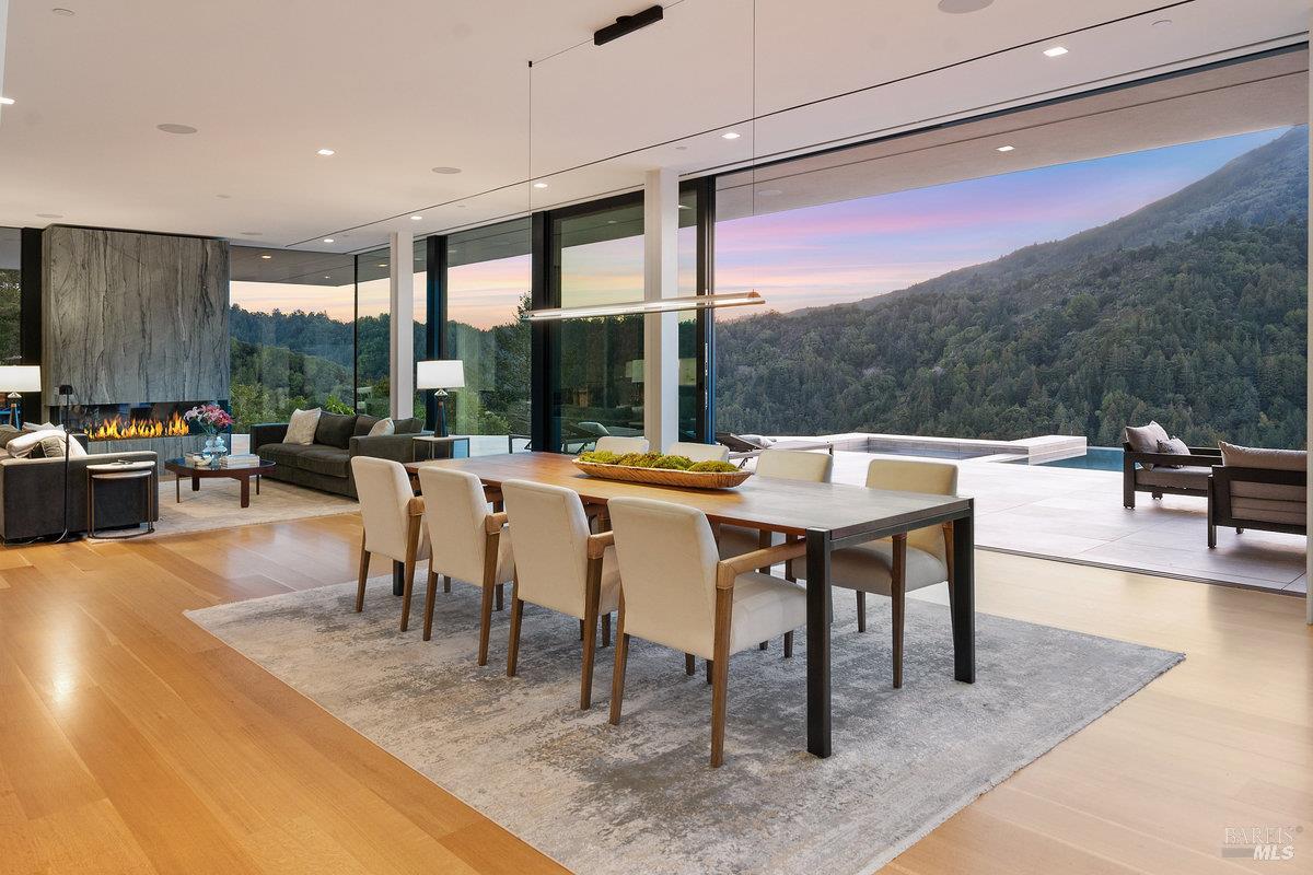 70 Ridgecrest Road Kentfield, CA 94904 - Photo 7 of 29 a dining hall with stainless steel appliances granite countertop a table chairs and a living room view