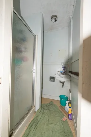 a bathroom with a sink and a shower