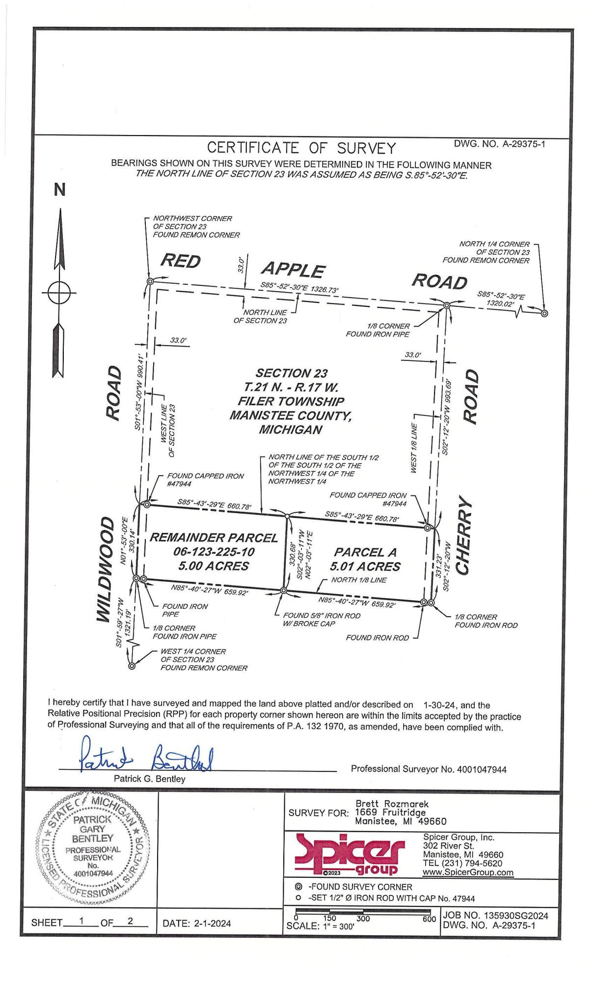 5 Acres Cherry Road Manistee, MI 49660 - Photo 14 of 16 Survey 2_01_2024 _Page_1
