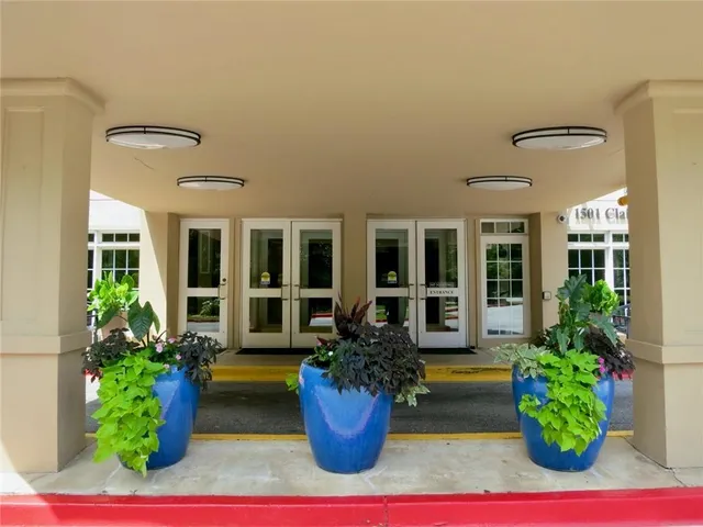 a house view with a potted plant and a potted plant