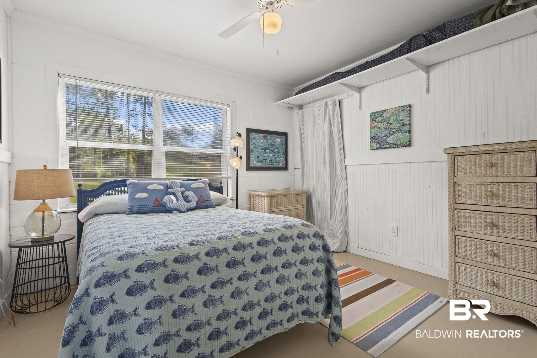 7849 Bayshore Drive Elberta, AL 36530 - Photo 26 of 47 Bedroom featuring ornamental molding, ceiling fan, and carpet