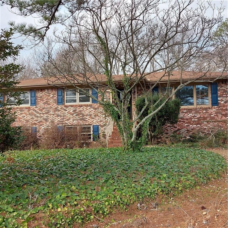 a front view of house with yard and green space