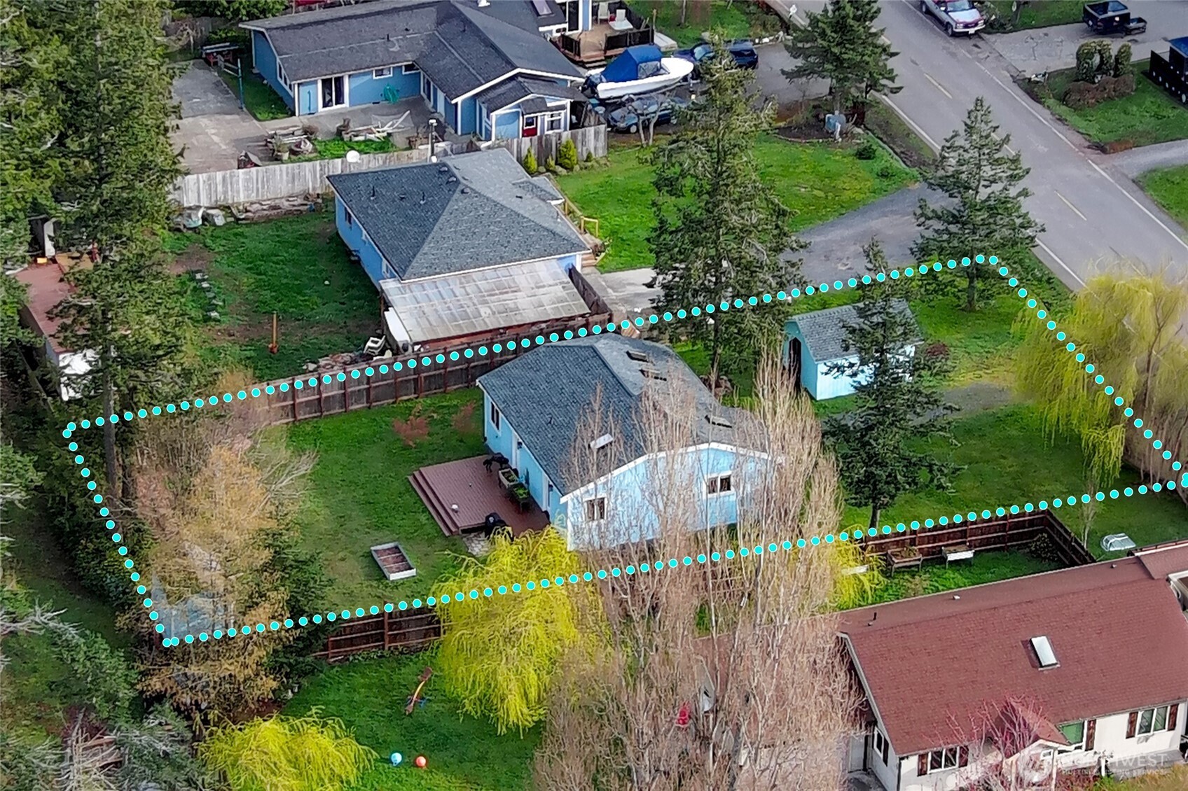 655 Hunt Street Friday Harbor, WA 98250 - Photo 19 of 26 an aerial view of house with yard swimming pool and outdoor seating