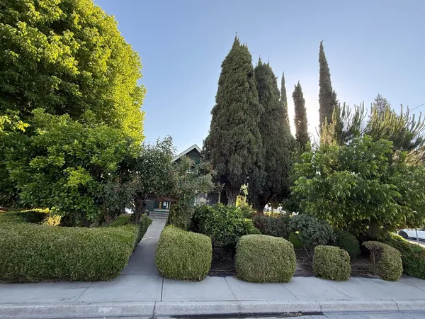 a front view of a house with garden
