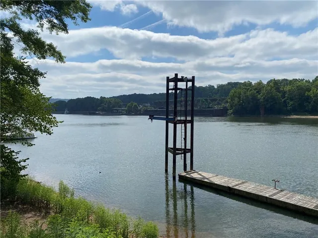 a view of a lake from a yard