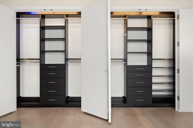 a view of walk in closet with empty racks