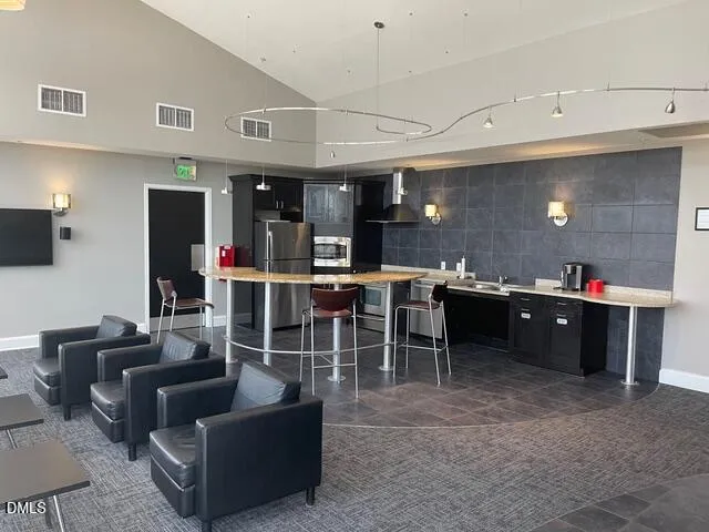 a living room with large window