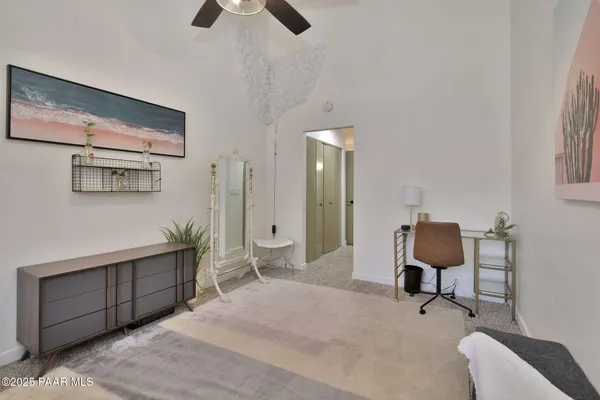 a bedroom with furniture