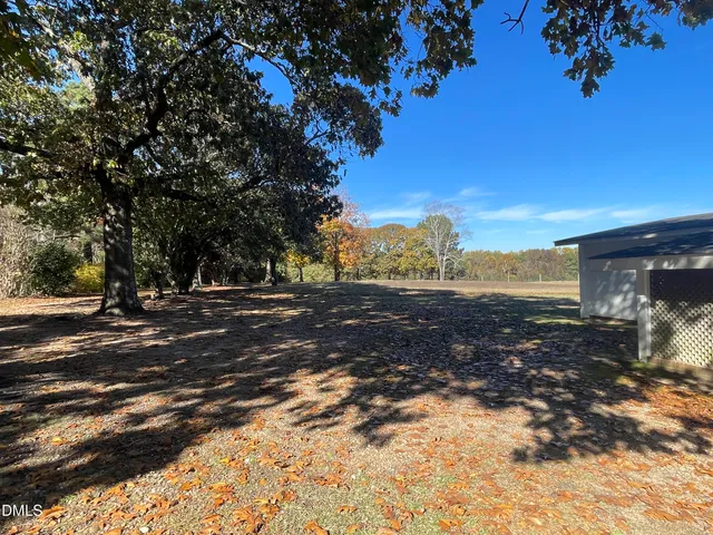 a view of empty room with wooden floor and fireplace