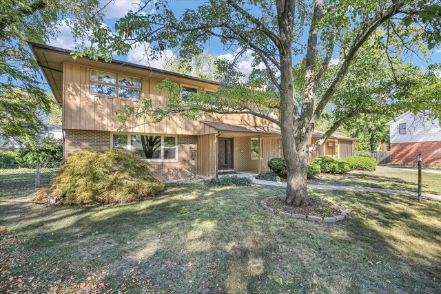 a view of a house with a tree in the yard