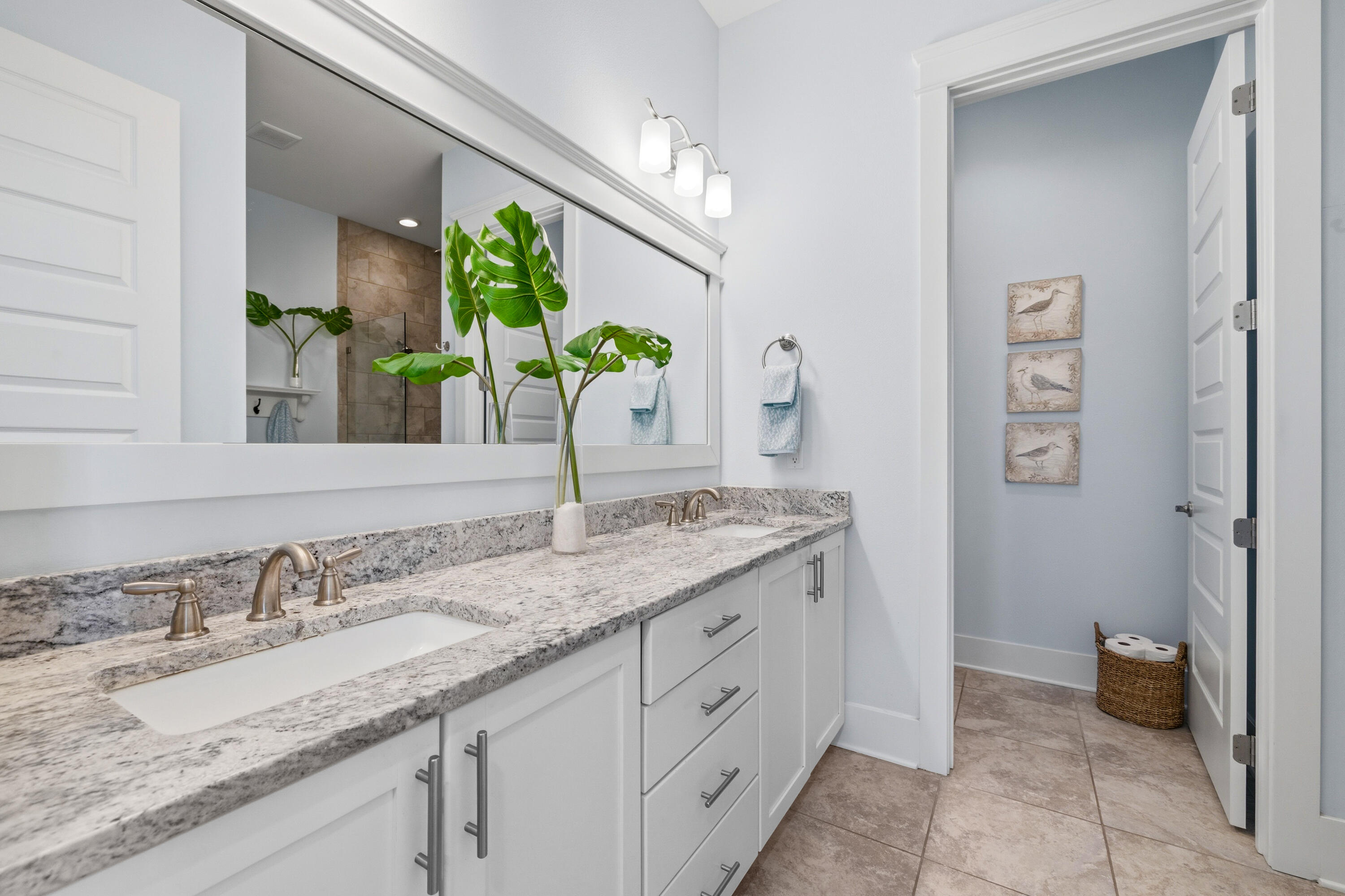 410 Gulfview Circle Santa Rosa Beach, FL 32459 - Photo 24 of 76 a bathroom with a granite countertop sink and a mirror