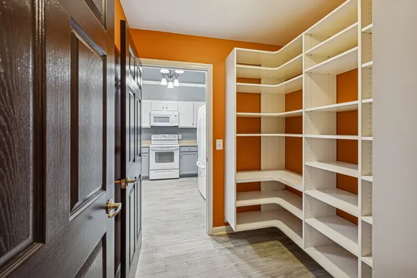 a view of walk in closet with empty racks