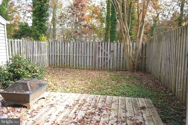 a garden view with a seating space