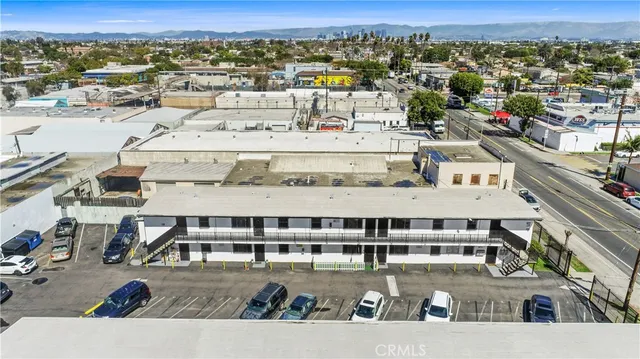 a view of a building with a mountain view