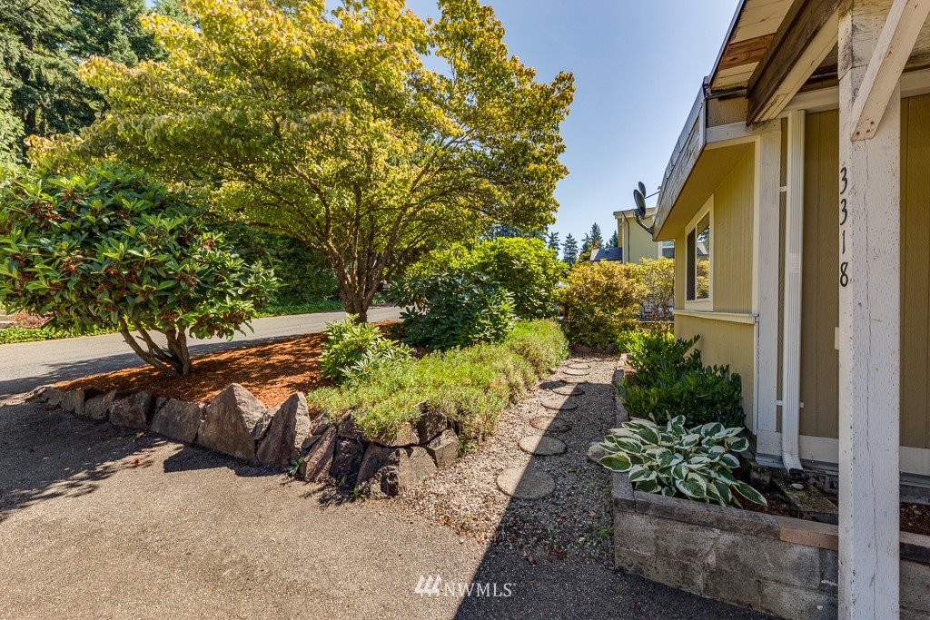 3318 206th Place Southeast Bothell, WA 98012 - Photo 5 of 35 a view of backyard with potted plants and large tree