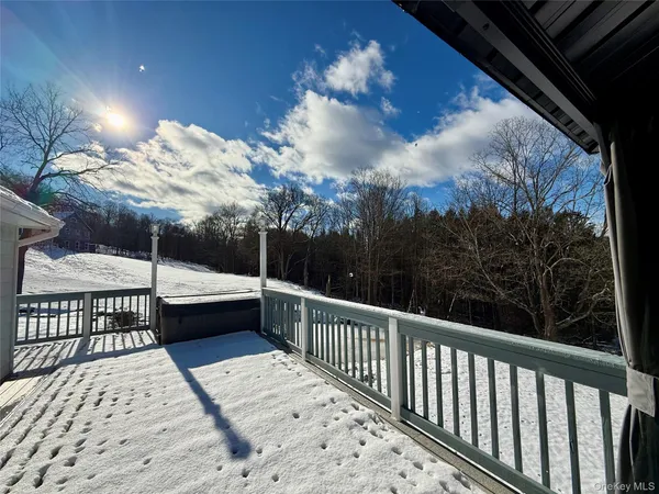 a view of a balcony with a potted plant