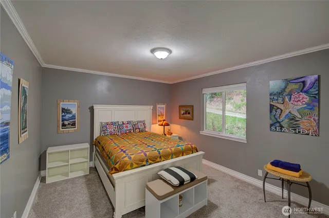 a room with a bed and a window