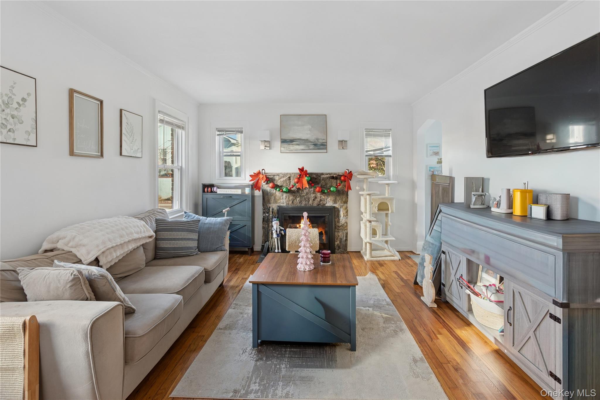 107 Pacific Boulevard Long Beach, NY 11561 - Photo 3 of 23 Living room with a fireplace, healthy amount of natural light, and hardwood / wood-style flooring