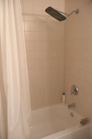 a bathroom with a bathtub